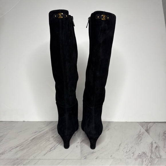 Sam Edelman Molly Black Suede Wide Calf Tall Boot 8 1/2 M - Picture 3 of 15